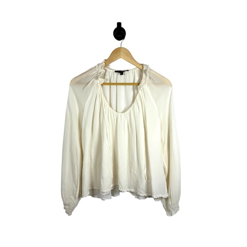 Intermix Women’s 100% Silk Peasant Blouse in Ivory Size P (Small)